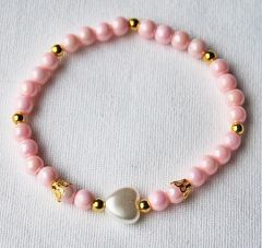 Armband 6mm pastel roze kralen met hartje