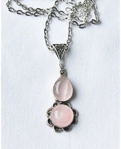 Vintage ketting rozekwarts grote hanger