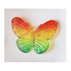 Hanger acryl vlinder rood-geel-groenig-transparant 30x25mm. Per stuk.