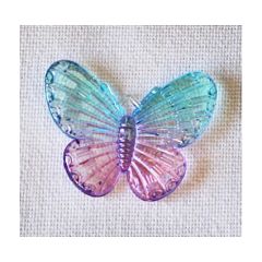 Hanger acryl vlinder blauw-roze-transparant 30x25mm. Per stuk.