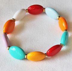 Armband grote ovalen kralen multi kleur, polsomvang 17-19cm.