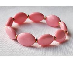 Armband grote ovalen kralen opaque pastel roze, 16-18cm