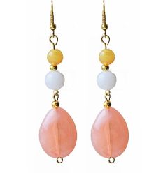 Lange oorbellen zalm roze, wit en geel