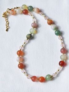 Ketting 10mm agaatkralen met rozekwarts kralen