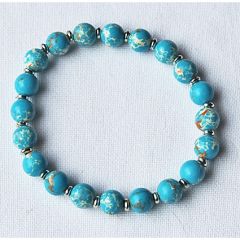 Armband 8mm blauwe Jaspis zee sediment kralen, 18-19cm