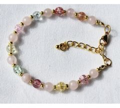 Armband rozekwarts en crackle kralen