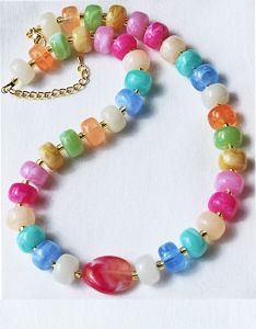 Ketting veel kleuren smalle grote acrylkralen, 50cm