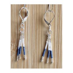 Miyuki delica oorbel hangers, zilver, blauw en wit