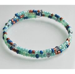 Armband memory wire  groen, blauw, koper, 3mm kraaltjes