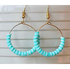 Hoepel oorbellen turkoois groen gestreepte Katsuki kralen