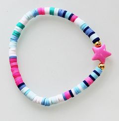 Armband Katsuki 4mm kralen roze/blauw met sterretje