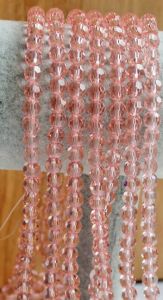 Klein snoer facetgeslepen glaskralen kristal rosaline roze 6mm, 35 stuks