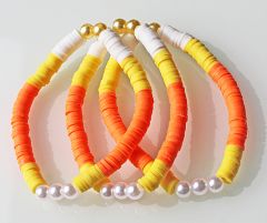 Armband oranje, geel en wit, 16cm. Katsuki 6mm kralen.