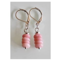 Oorbellen roze calciet 4 schijfjes van 2x5mm
