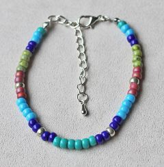 Armband 4mm Miyuki rocaille kralen, turkoois, blauw, groen, rose, zilver