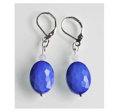 Set oorbellen saffierblauwe facetgeslepen kralen 10x15mm.