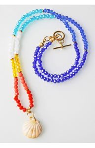 Ketting facetgeslepen kralen Blue Fun,  met schelp hanger