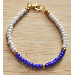 Armband 4mm  Miyuki kralen, donkerblauw, creme en goudkleur. 18-19cm.