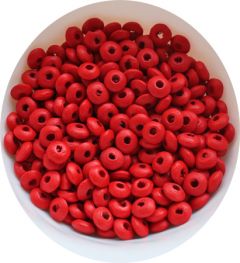 Zakje houten kralen rondel rood 8x3mm, gemiddeld 50 stuks