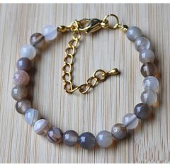 Armband naturel gekleurde 6mm agaatkralen met verlengketting