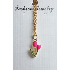 Goudkleurig kettinkje met roze-rode tulp hanger