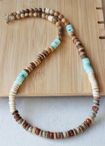 Ketting Aqua Terra rondel kralen en Picture Jaspis kralen, 62cm.