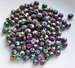 Facetgeslepen tsjechische kristal kralen 4mm jet purple iris, 48-50 stuks