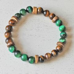 Armband Tijgeroog kralen 8mm bruin en groen, 20cm