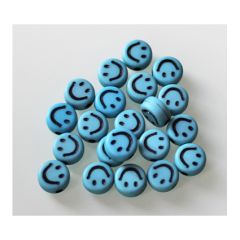 Zakje ronde blauwe Smiley kralen 7x2mm, 25 stuks