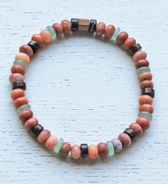 Armband Jaspis, Aventurijn en Kokos. Polsomvang 19cm.