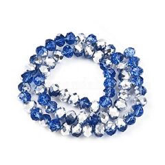 Snoer facetgeslepen 8x7mm kralen, half zilver plating, blauw