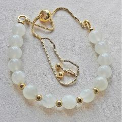 Armband 8mm maansteenkralen met rvs schuifknoop