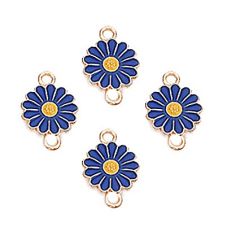 Metalen goudkleurig tussenzetsel zonnebloem helder blauw, 18x1x2mm. Per 2 stuks.