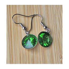 Set oorbellen met 12mm rivoli smaragd groene hangers