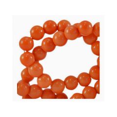 Snoer/zakje ronde opaque 4mm glaskraaltjes, creme oranje, 48-50 stuks.