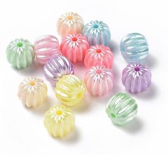 Acryl pompoen kralen, pastel parel coating, per 10 stuks