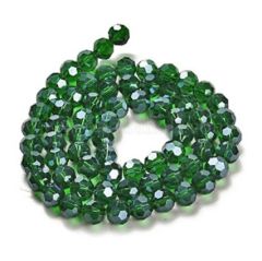 Snoer facetgeslepen glaskralen met parelglans, donkergroen, 8x7mm