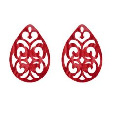 Resin (oorbel)hanger barok druppel rood, 38x27mm. Per stuk.