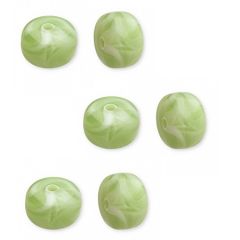 Acryl rondel kralen 9.5x14.5mm, zacht groen gemarmerd. Per 5 stuks.