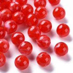 Acryl kralen imitatie edelsteen 12mm helder rood-lichtrood gemarmerd, 10 stuks