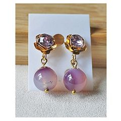 Stud oorbellen / oorstekers lila-roze Agaten en lila Swarovski kristal kraal