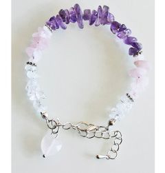 Armband Amethist, Rozekwarts en Bergkristal splitkralen met rozekwarts  hartje