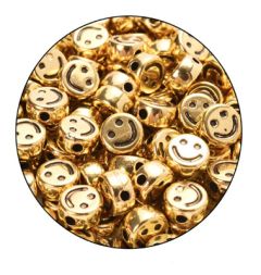 Zakje goudkleurige Smileykralen 6x9mm, 20 stuks