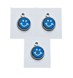 Hanger Smiley blauw-wit 10mm. Per stuk.