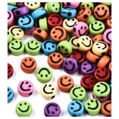Zakje ronde Smiley kralen 7x2mm gemengde kleur. 25 stuks.