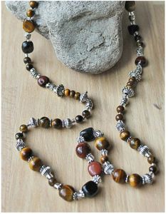 Lange ketting tijgeroog kralen 3 kleuren, 72cm.