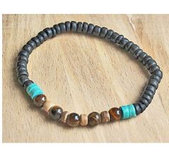 Armband Tijgeroog kralen met 6mm zwarte cocos kralen, 18-19cm.