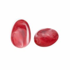 Acryl druppelkraal 18x13mm, imitatie edelsteen, cerise rood met wit. Per 2
