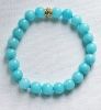 Armband 8mm aquamarijn blauwe jadekralen, 17-18cm.