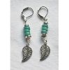 Set Boho oorbellen turkoois, hematiet en zilverkleurig blaadje